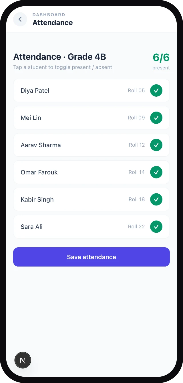 School Sphere attendance screen
